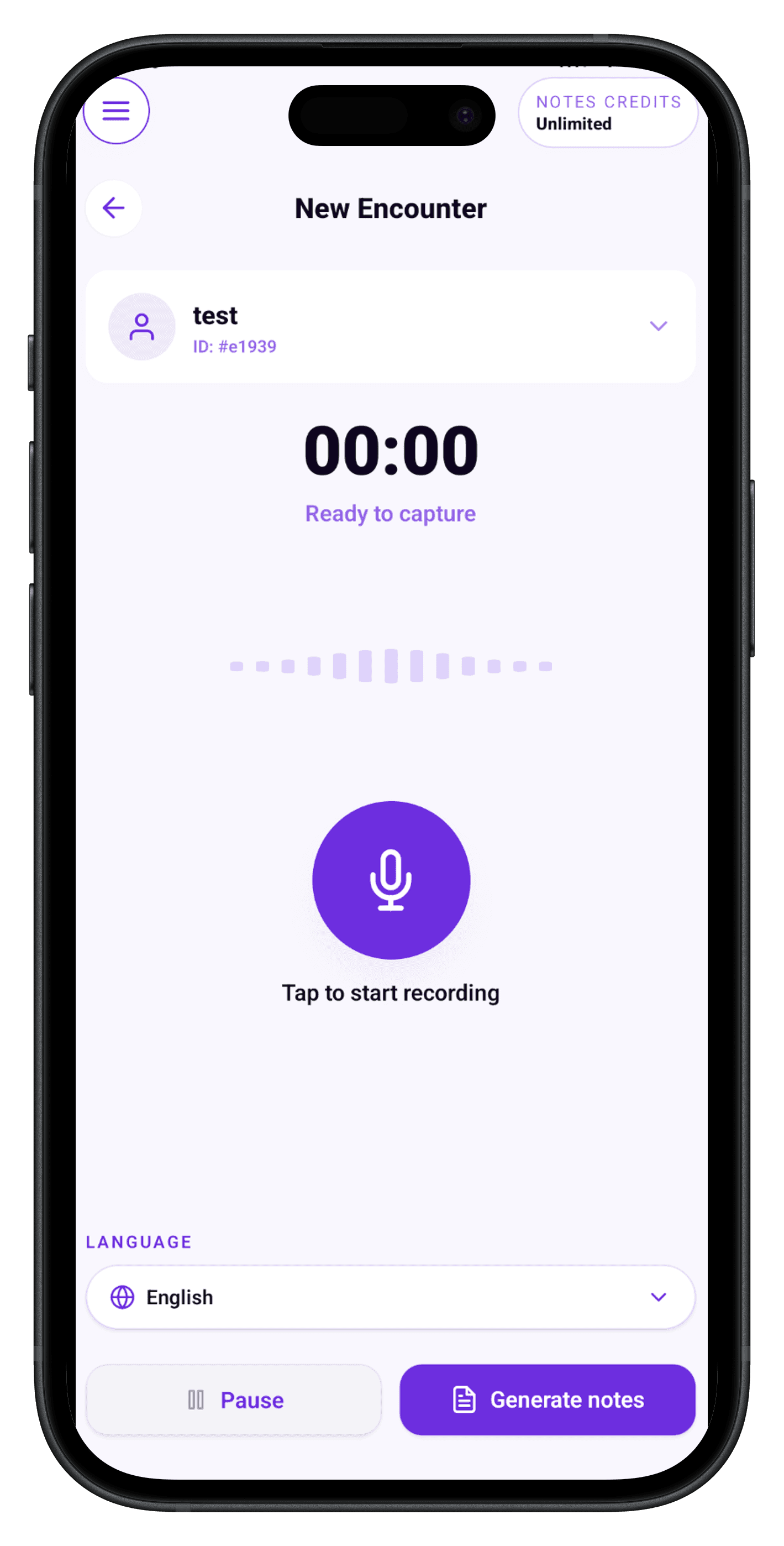 Encounter details with transcript and note tools